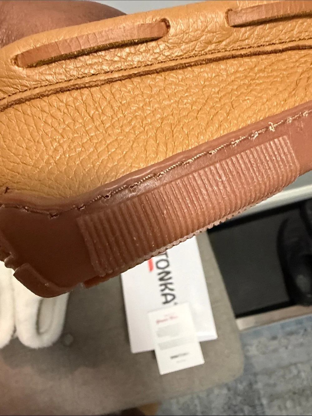 Minnetonka Tan Leather Moccasin Loafers with Bow Detail